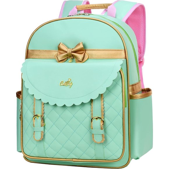 Girls Green Waterproof PU Leather Backpack